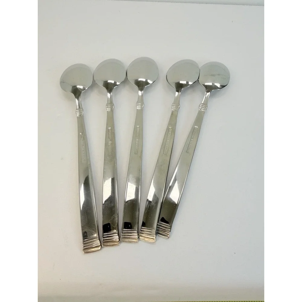 Wallace NAPOLI GLOSSY 18/10 Stainless Flatware Iced Tea Spoons Lot Of 5